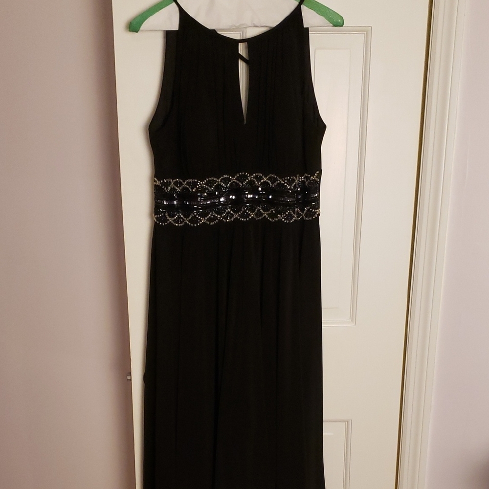 R & M Richards Black Midi Dress with Embellished Waist